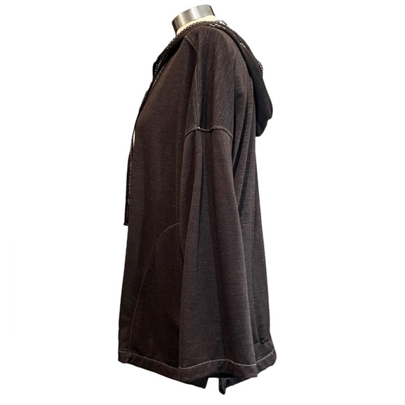 Max Studio French Terry Hooded full zip sweater brown and white women’s Small - Picture 3 of 9